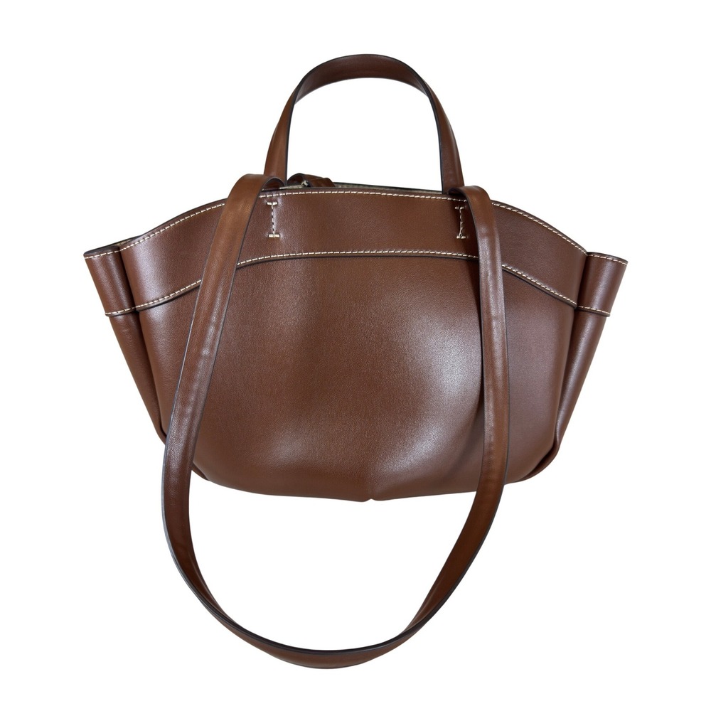 Zara Brown Faux Leather Tote Bag with Removable Zip Pouch Contrast Stitching